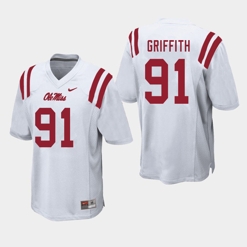 Men #91 Casey Griffith Ole Miss Rebels College Football Jerseys Sale-White